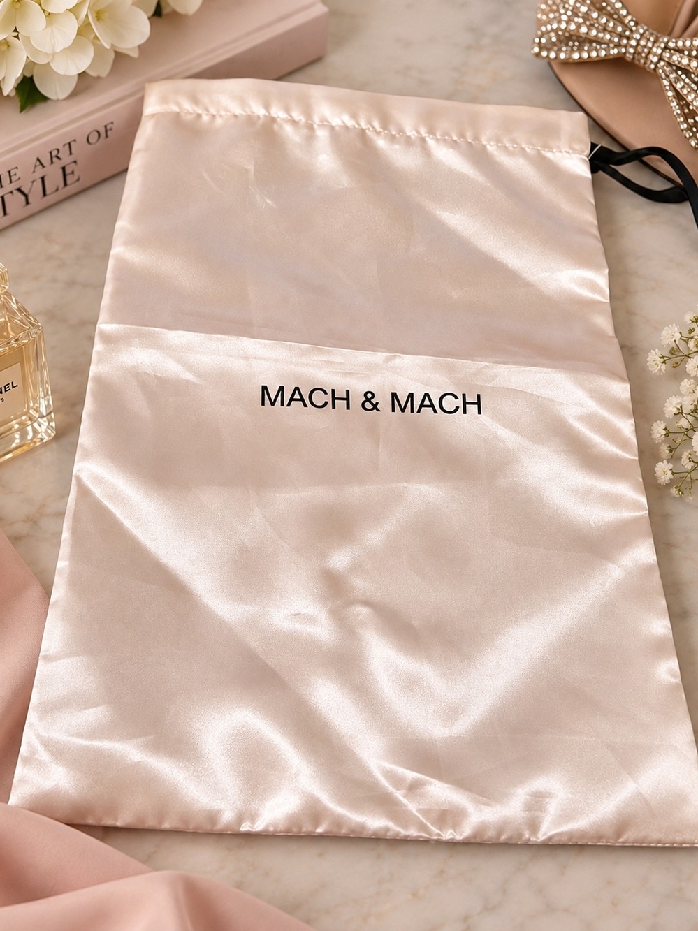 Mach & Mach Satin Dust Bag Cosmetic Pouch in Pink